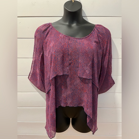 JESSICA SIMPSON – Haut ample imprimé violet et rouge – Taille L - Picture 1 of 10